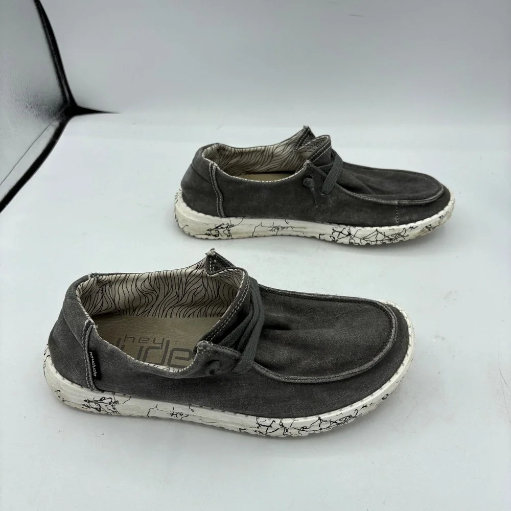 Hey Dude Shoes Womens Size 6 Wendy Moonwash Gray Canvas Slip‎ On Loafer Casual